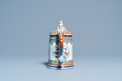 A rare Chinese famille rose 'Europeans' teapot and cover, Qianlong