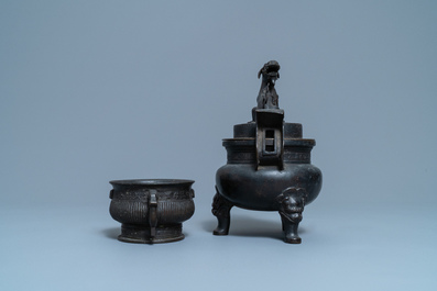 Two Chinese bronze censers, Qing