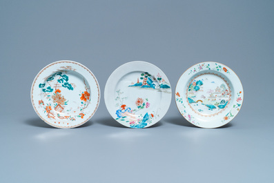 Deux plats et cinq assiettes en porcelaine de Chine, Kangxi/Qianlong