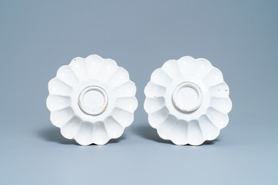 A pair of white Dutch Delftware gadrooned dishes, 17th C.