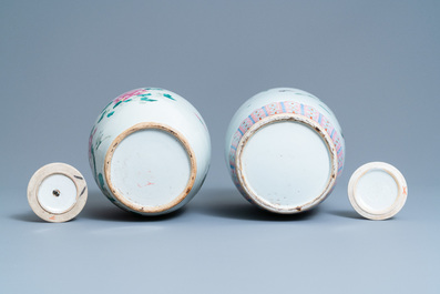 Four Chinese famille rose and qianjiang cai jars and covers, 19/20th C.