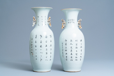 Deux vases en porcelaine de Chine famille rose &agrave; d&eacute;cor d'immortels, 19/20&egrave;me