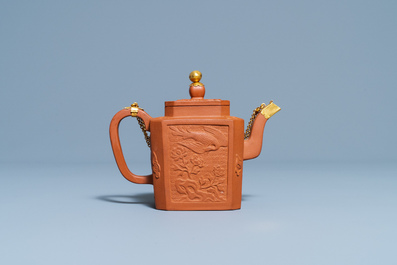 A Chinese gilt-mounted Yixing stoneware teapot and cover, Kangxi