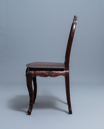 Quatre chaises en bois aux dos ajour&eacute;s, Macao ou colonies portugaises, 19&egrave;me