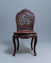 Four wooden chairs with reticulated backs, Macao or Portuguese colonial, 19th C.