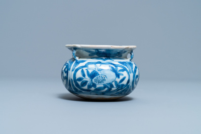 A small Chinese blue and white 'Taoist symbols' censer, Ming