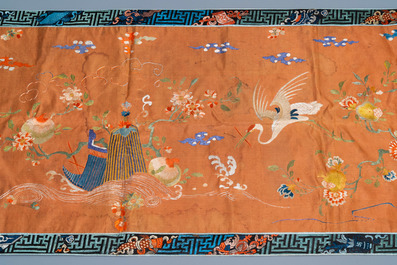 A large Chinese rectangular embroidered silk cloth, 19th C.