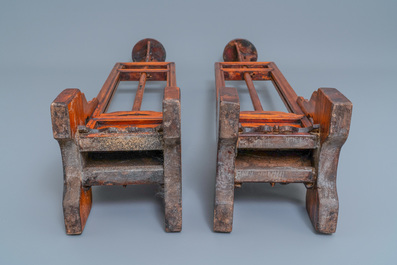 A pair of Chinese wooden lamp stands, 19th C.