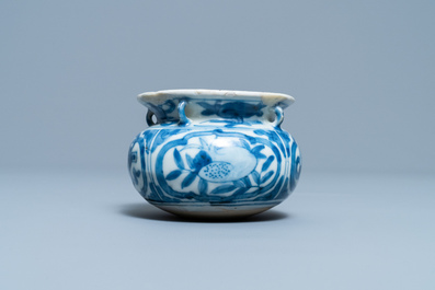 A small Chinese blue and white 'Taoist symbols' censer, Ming