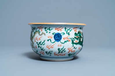 A Chinese wucai 'dragon' censer, Transitional period