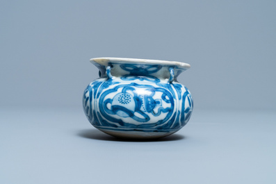 A small Chinese blue and white 'Taoist symbols' censer, Ming