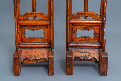 A pair of Chinese wooden lamp stands, 19th C.