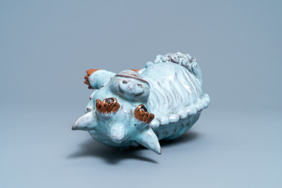 A Chinese robin's egg-glazed Shiwan pottery model of a qilin, 18/19th C.