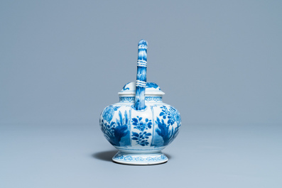 A Chinese blue and white teapot with bamboo-shaped spout and handle, Kangxi