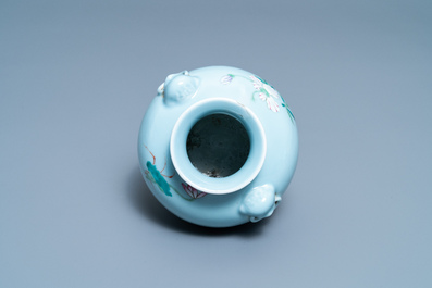 A Chinese famille rose lavender blue-ground vase, Yongzheng mark, 19/20th C.