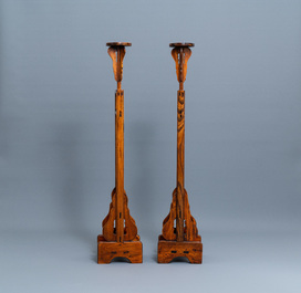 A pair of Chinese wooden lamp stands, 19th C.