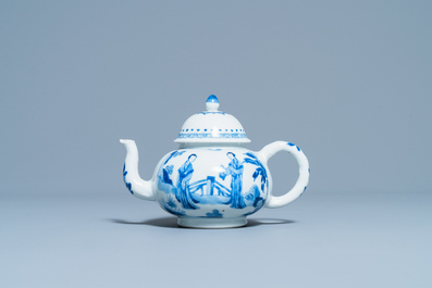 A fine Chinese blue and white 'Long Eliza' teapot and cover, Jiajing mark, Kangxi