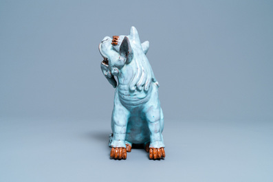 A Chinese robin's egg-glazed Shiwan pottery model of a qilin, 18/19th C.