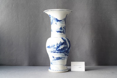A Chinese blue and white 'river landscape' yenyen vase, Kangxi