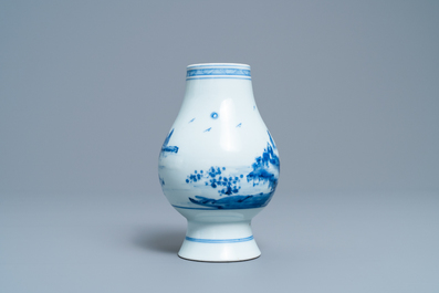 A Chinese blue and white vase with a landscape with figures, Yongzheng mark and of the period