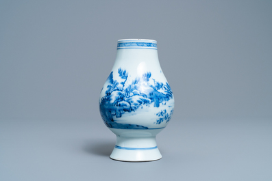 A Chinese blue and white vase with a landscape with figures, Yongzheng mark and of the period