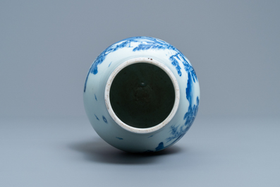 A Chinese blue and white vase with a landscape with figures, Yongzheng mark and of the period