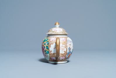 Une th&eacute;i&egrave;re couverte en porcelaine de Chine famille rose &agrave; d&eacute;cor mandarin, Qianlong
