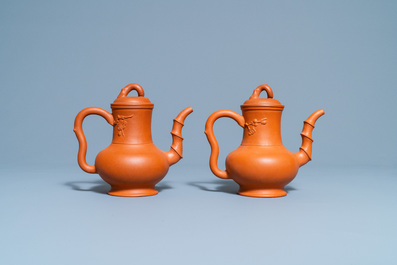 A pair of Chinese Yixing stoneware teapots and covers, Kangxi