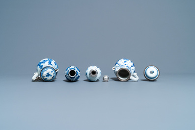 Two Chinese blue and white ewers and covers and two small vases, Kangxi