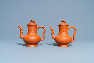 A pair of Chinese Yixing stoneware teapots and covers, Kangxi