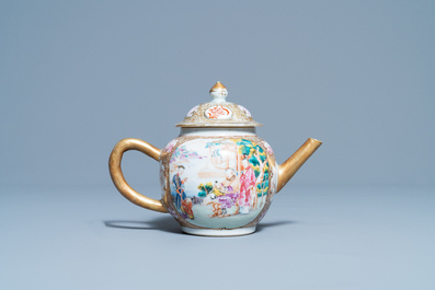 A Chinese famille rose 'Mandarin' teapot and cover, Qianlong