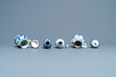 Two Chinese blue and white ewers and covers and two small vases, Kangxi