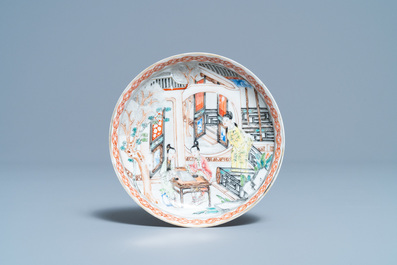 A fine Chinese famille rose 'Mandarin' cup and saucer, Yongzheng/Qianlong