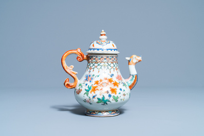 A Chinese famille rose dragon-spouted teapot and cover, Yongzheng/Qianlong