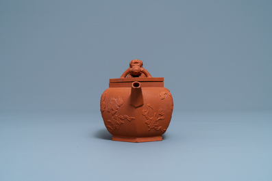 A Chinese hexagonal Yixing stoneware teapot and cover, Kangxi