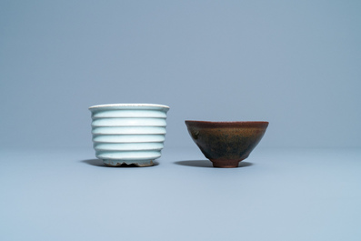 A Chinese qingbai censer and a  'Jian' hare's fur-glazed tea bowl, Song