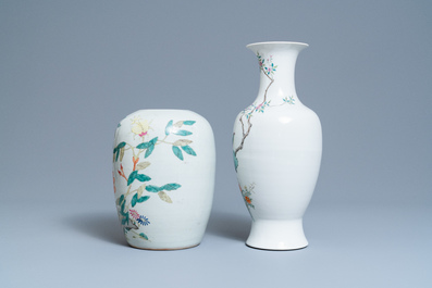 Five Chinese qianjiang cai, famille rose and celadon vases, 19/20th C.