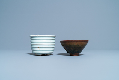 A Chinese qingbai censer and a  'Jian' hare's fur-glazed tea bowl, Song