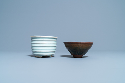 A Chinese qingbai censer and a  'Jian' hare's fur-glazed tea bowl, Song