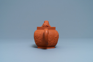 A Chinese hexagonal Yixing stoneware teapot and cover, Kangxi