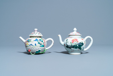 Two Chinese famille rose teapots and covers, Yongzheng/Qianlong