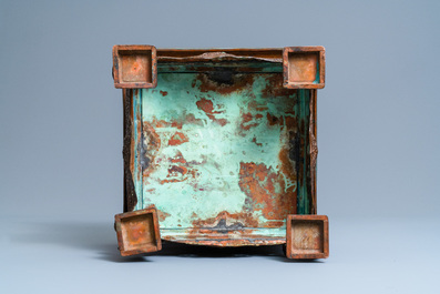 A large Chinese cloisonn&eacute; censer with jade, coral and turquoise inlay, 19th C.