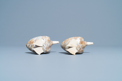 A pair of Chinese bone and mother-of-pearl models of ducks, 19th C.