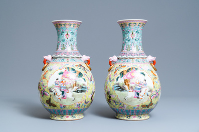 A pair of Chinese famille rose vases, Qianlong mark, Republic