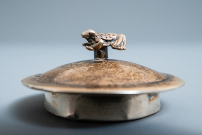 A Chinese silver-mounted blue and white 'frog' kendi, Wanli