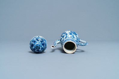 A tall Chinese blue and white teapot and cover, Kangxi