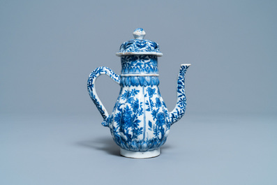 A tall Chinese blue and white teapot and cover, Kangxi