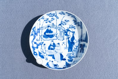 A Chinese blue and white 'Seven Sages of the Bamboo Grove' plate, Xuande mark, Kangxi