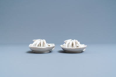 A pair of Chinese Dehua blanc de Chine crab-shaped water droppers, Kangxi