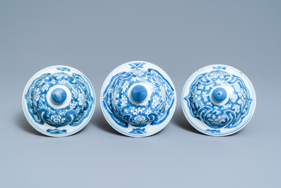 Three Chinese blue and white Islamic market vases and covers, Kangxi